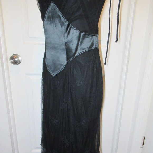 Blacklist Lip Service Satin & Lace Vintage Gown Retro Maxi Dress Goth 20s 30s - Picture 3 of 16